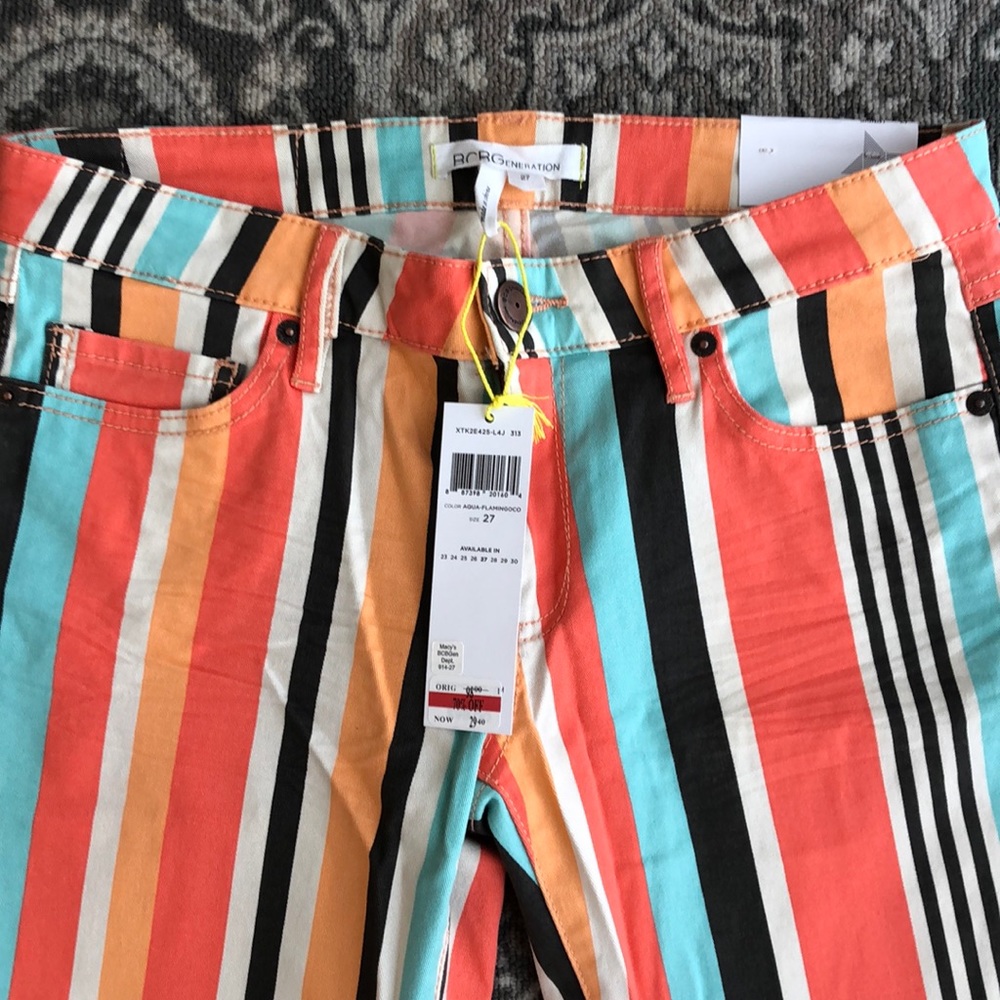 BCBG generation, The Jasper Skinny Pants, Size 27, Color Aqua-Flamingo-Dark Gray